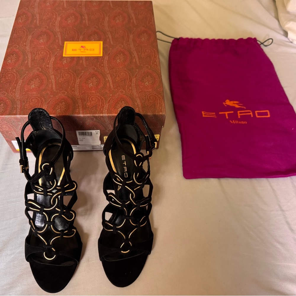 Etro Black Strappy Heels - Size 37